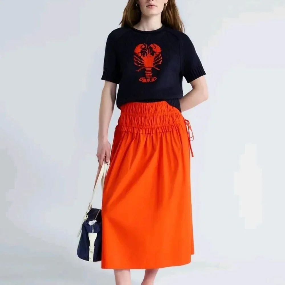 Free Assembly Smocked Drawstring Cotton Maxi Skirt Fire Orange NWT XL